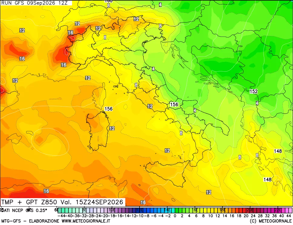 mappa 850 hPa Temp + GPT