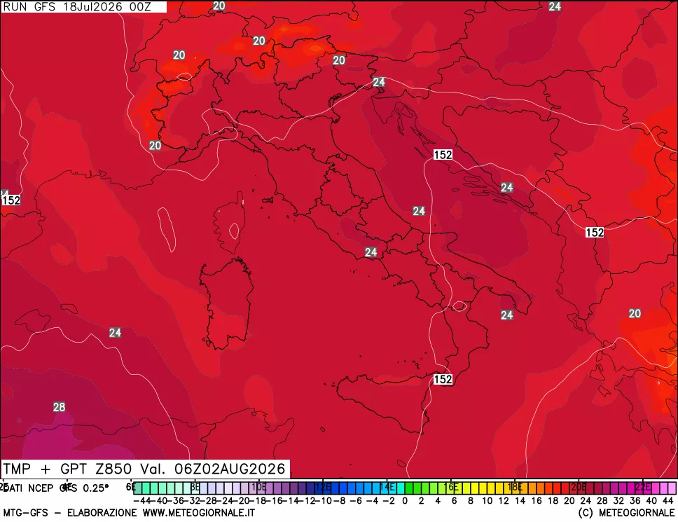 mappa 850 hPa Temp + GPT