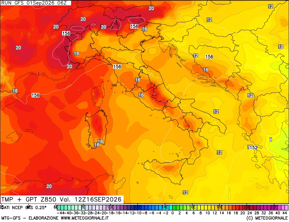 mappa 850 hPa Temp + GPT