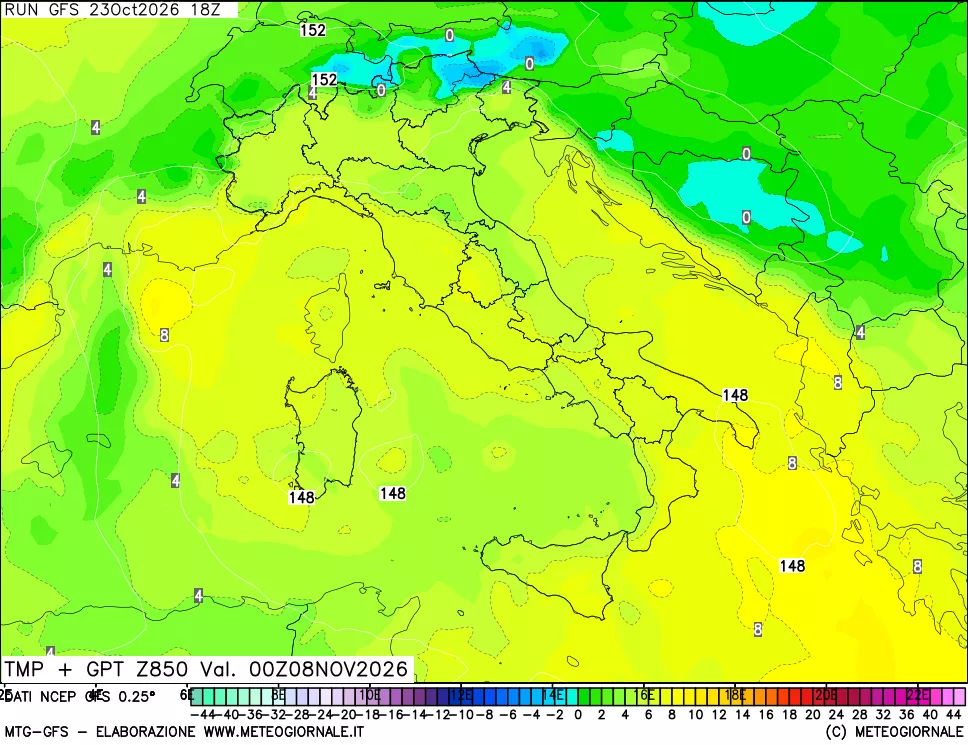 mappa 850 hPa Temp + GPT