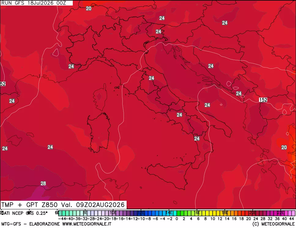 mappa 850 hPa Temp + GPT