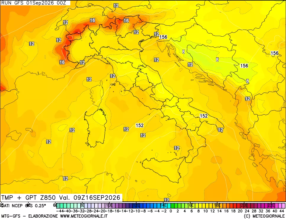 mappa 850 hPa Temp + GPT