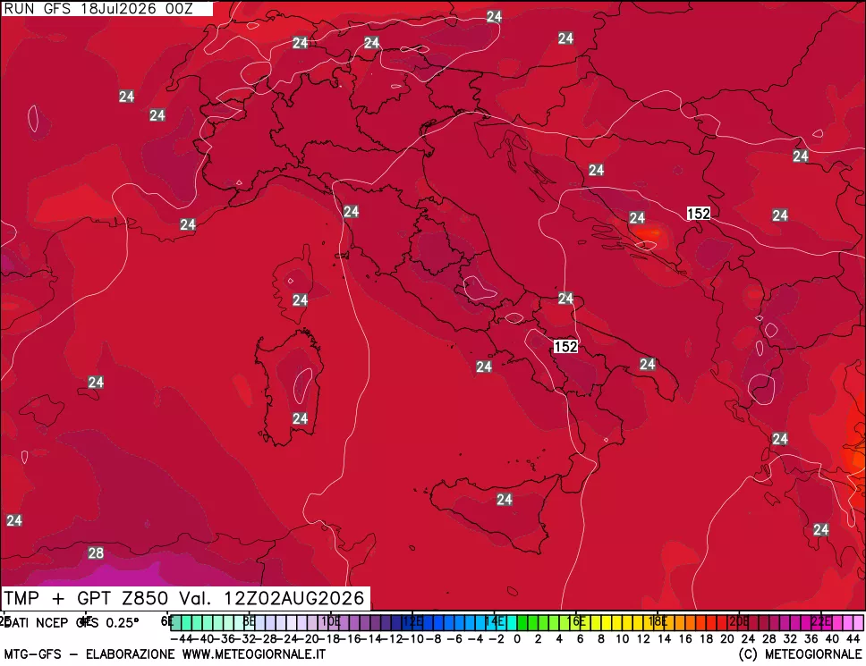 mappa 850 hPa Temp + GPT