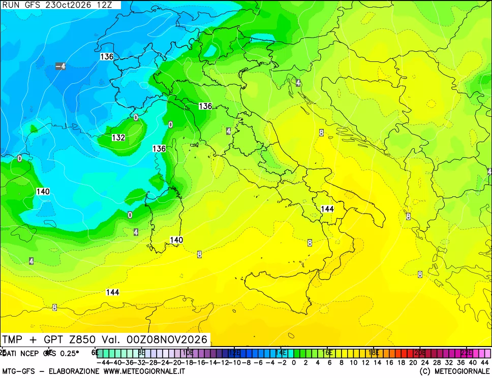 mappa 850 hPa Temp + GPT