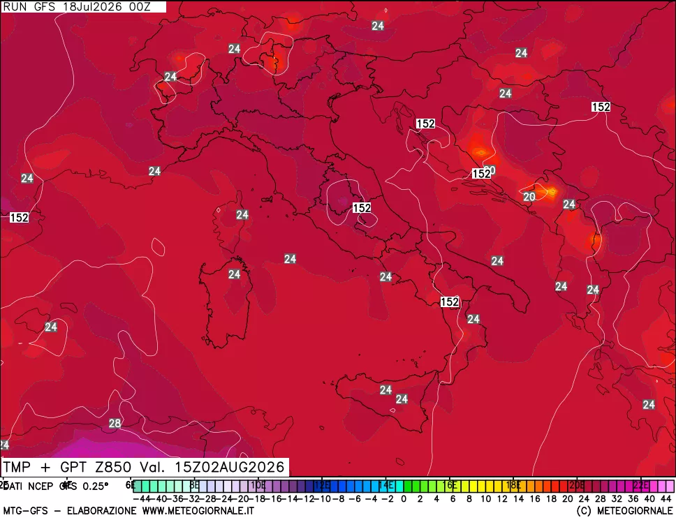 mappa 850 hPa Temp + GPT
