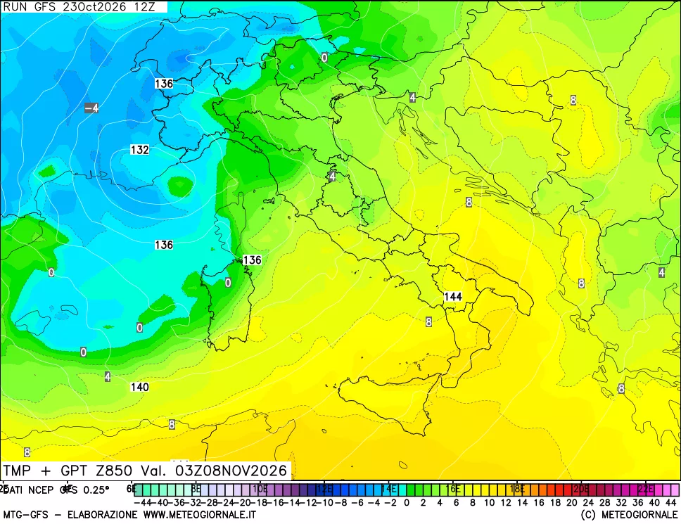 mappa 850 hPa Temp + GPT