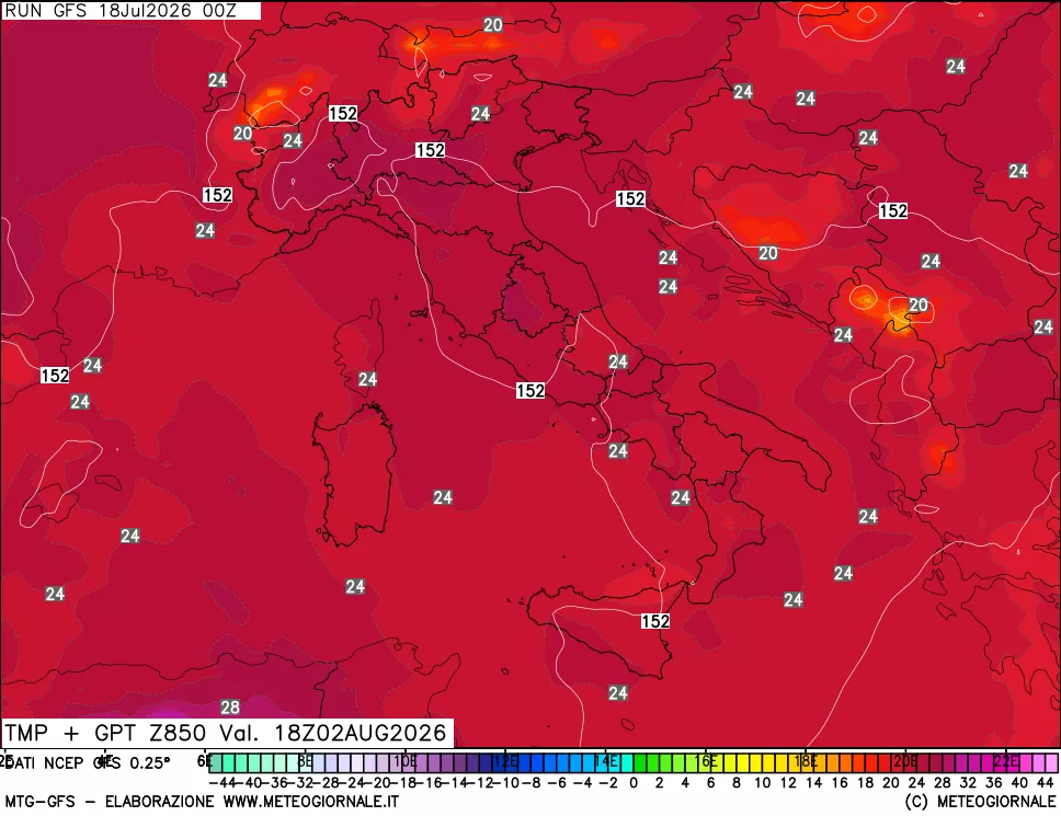 mappa 850 hPa Temp + GPT