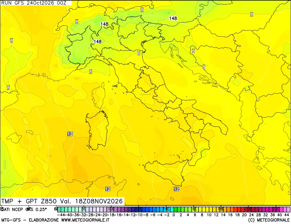 mappa 850 hPa Temp + GPT