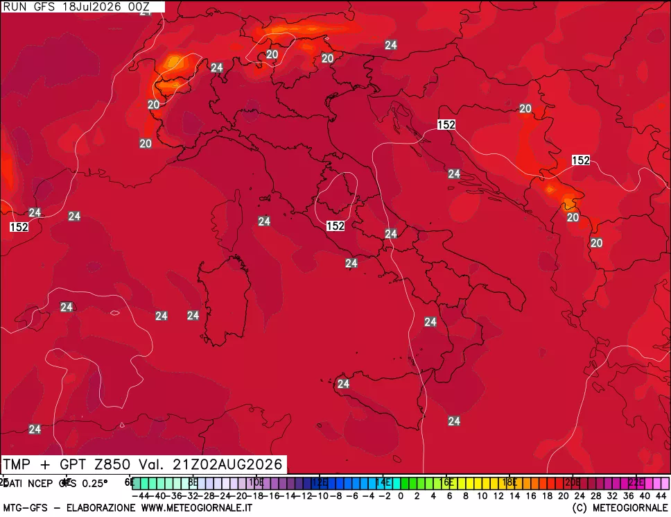 mappa 850 hPa Temp + GPT