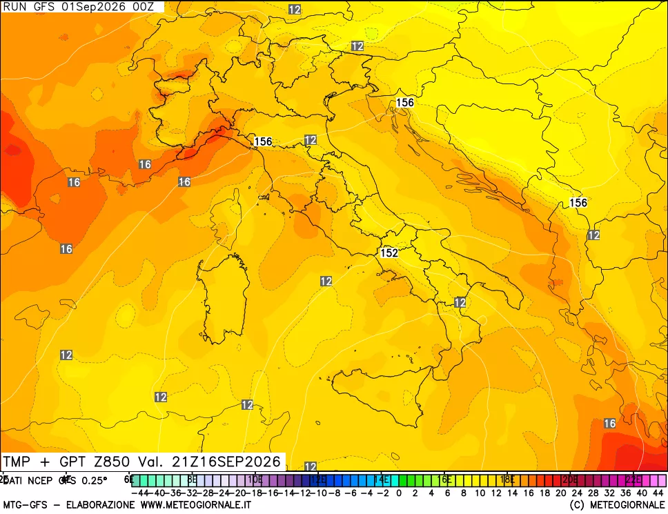 mappa 850 hPa Temp + GPT