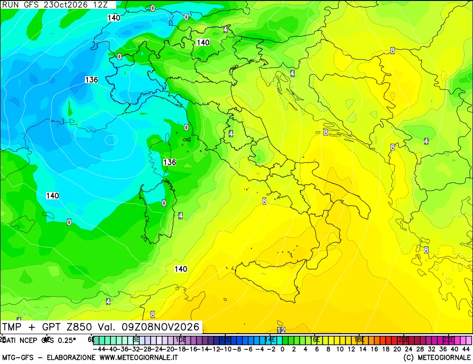 mappa 850 hPa Temp + GPT
