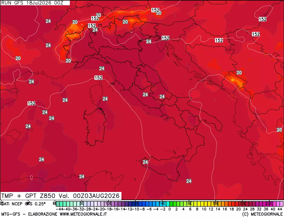 mappa 850 hPa Temp + GPT