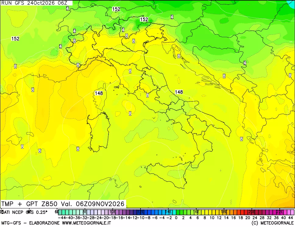 mappa 850 hPa Temp + GPT
