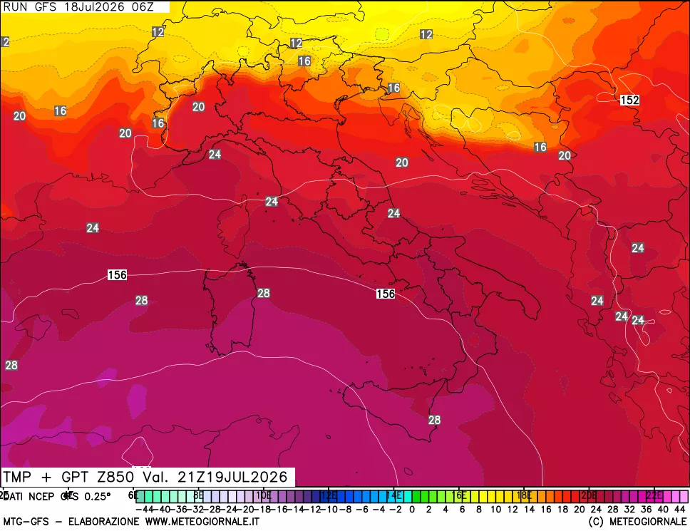 mappa 850 hPa Temp + GPT