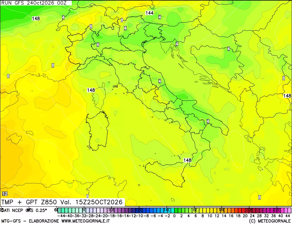 mappa 850 hPa Temp + GPT