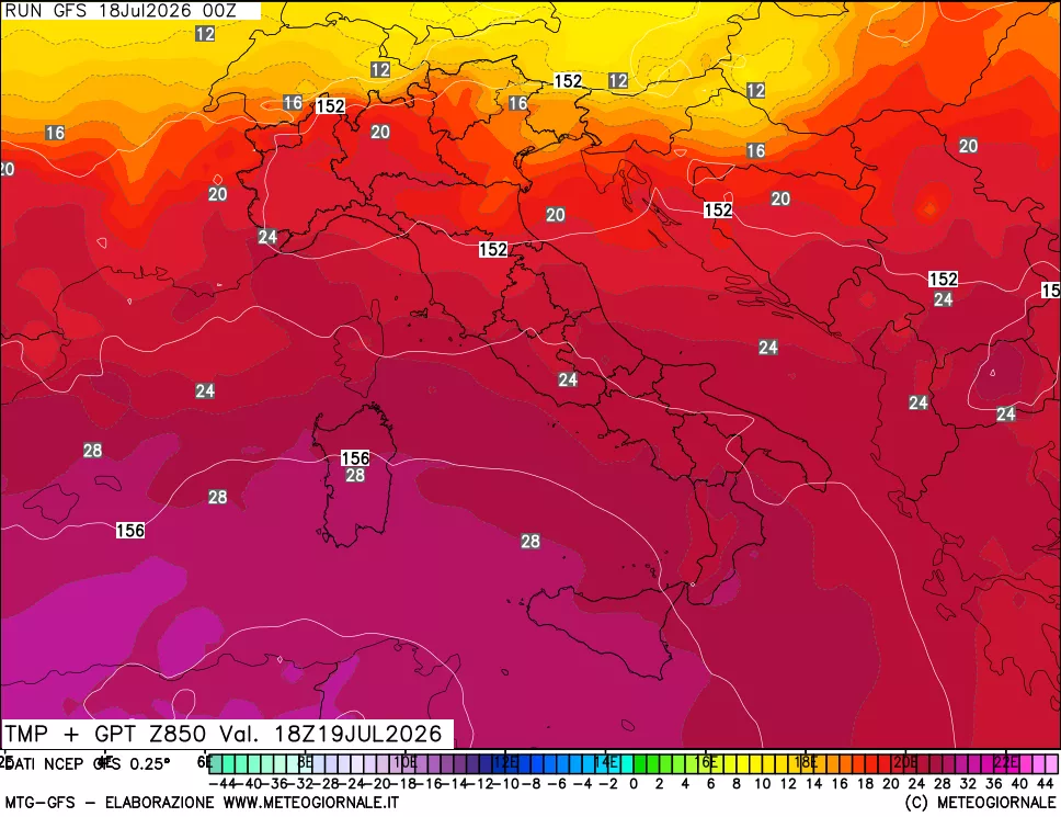 mappa 850 hPa Temp + GPT
