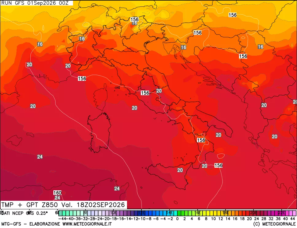 mappa 850 hPa Temp + GPT
