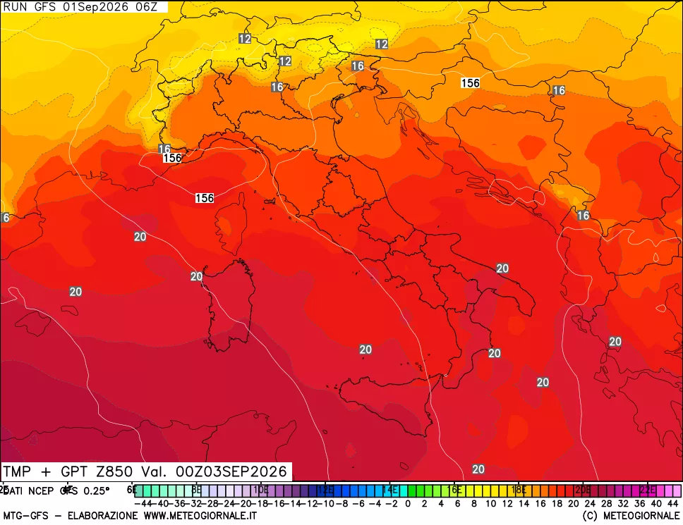 mappa 850 hPa Temp + GPT