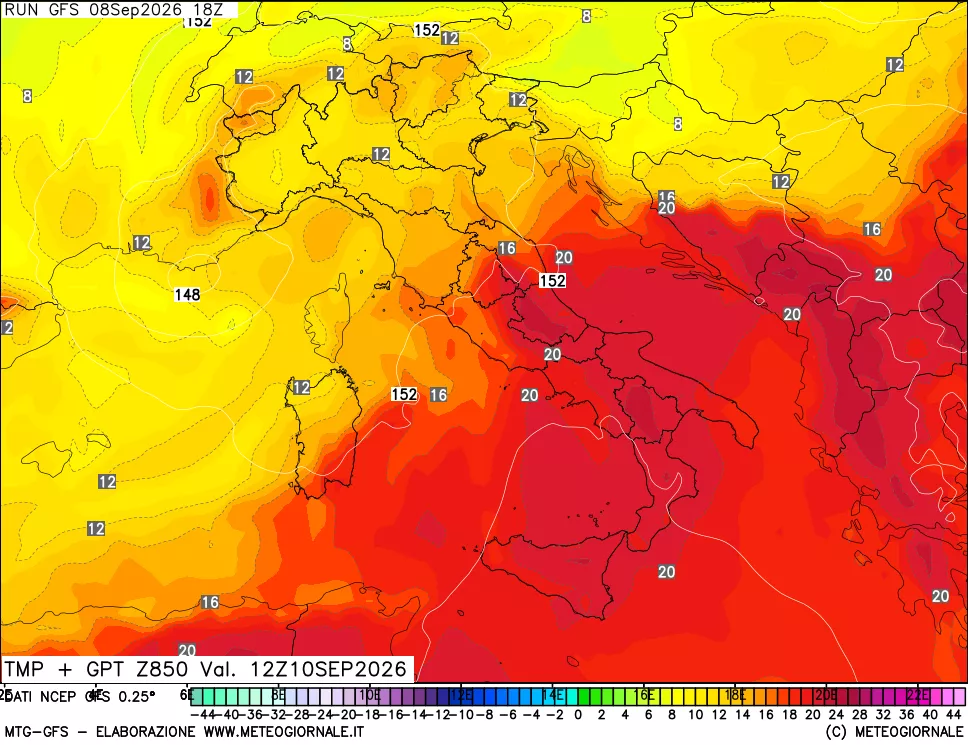 mappa 850 hPa Temp + GPT