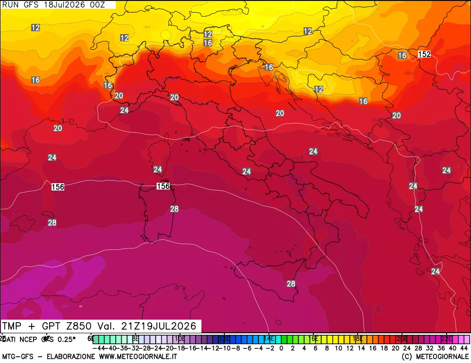 mappa 850 hPa Temp + GPT