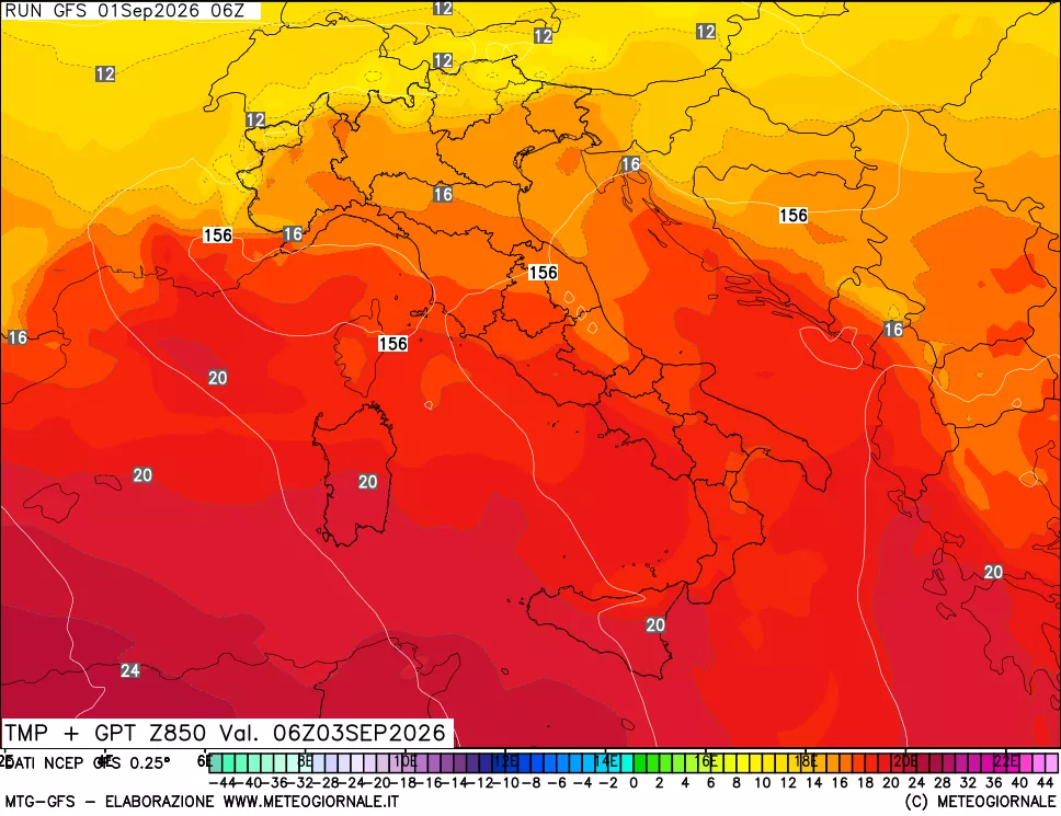 mappa 850 hPa Temp + GPT