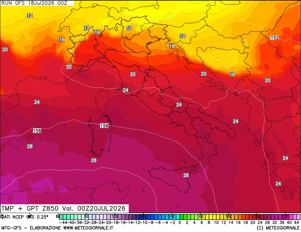 mappa 850 hPa Temp + GPT