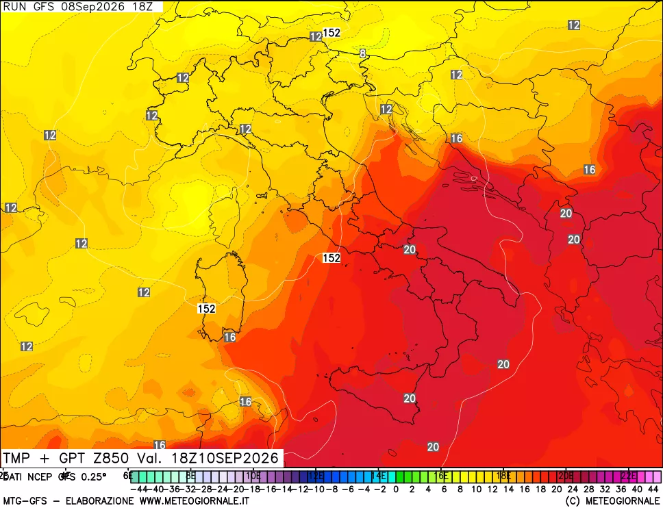 mappa 850 hPa Temp + GPT