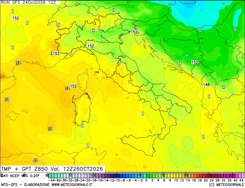 mappa 850 hPa Temp + GPT