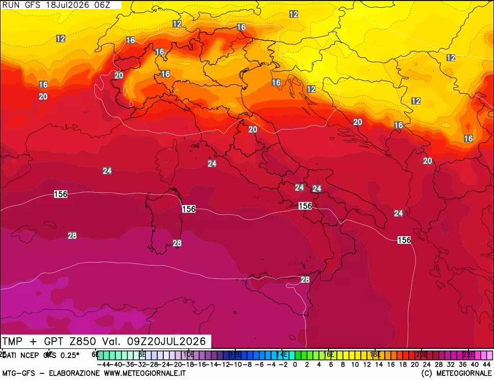 mappa 850 hPa Temp + GPT