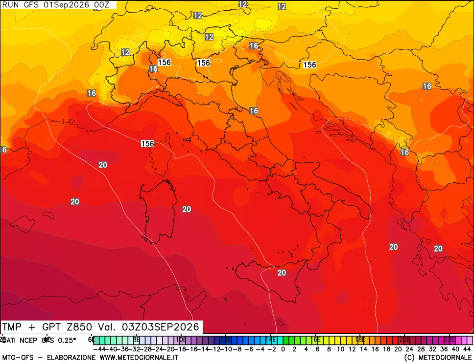 mappa 850 hPa Temp + GPT