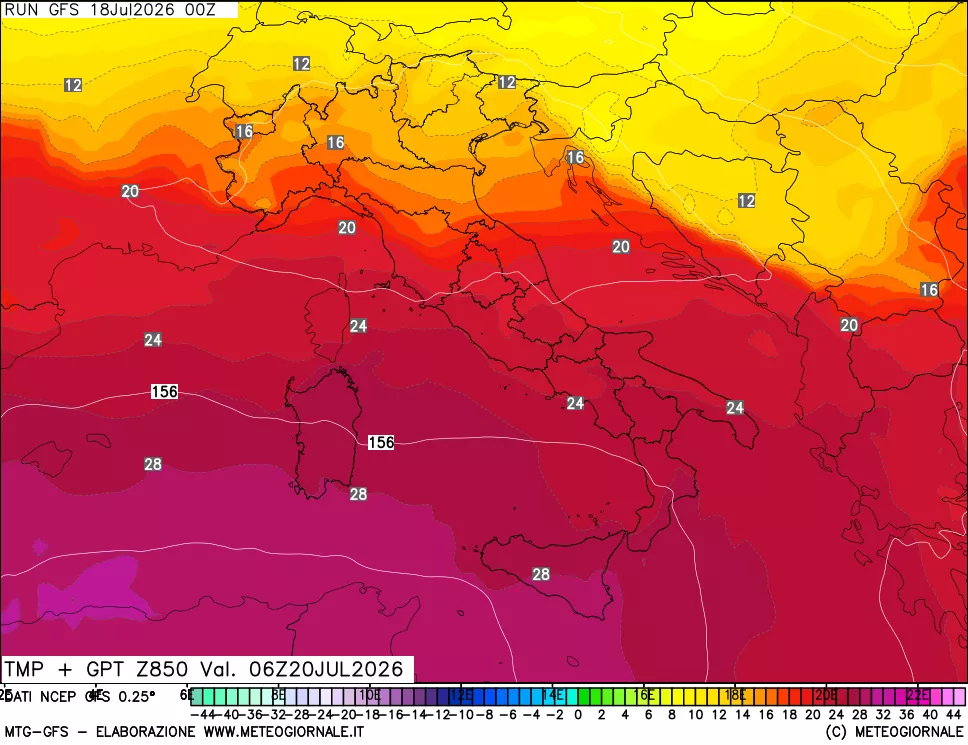 mappa 850 hPa Temp + GPT