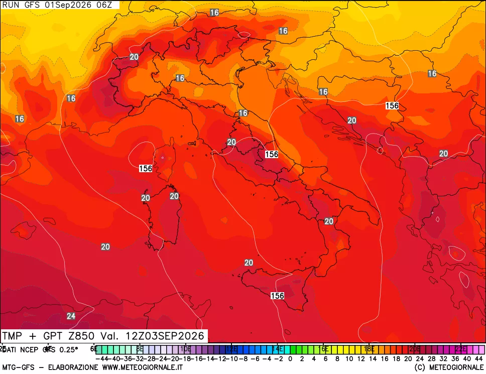 mappa 850 hPa Temp + GPT
