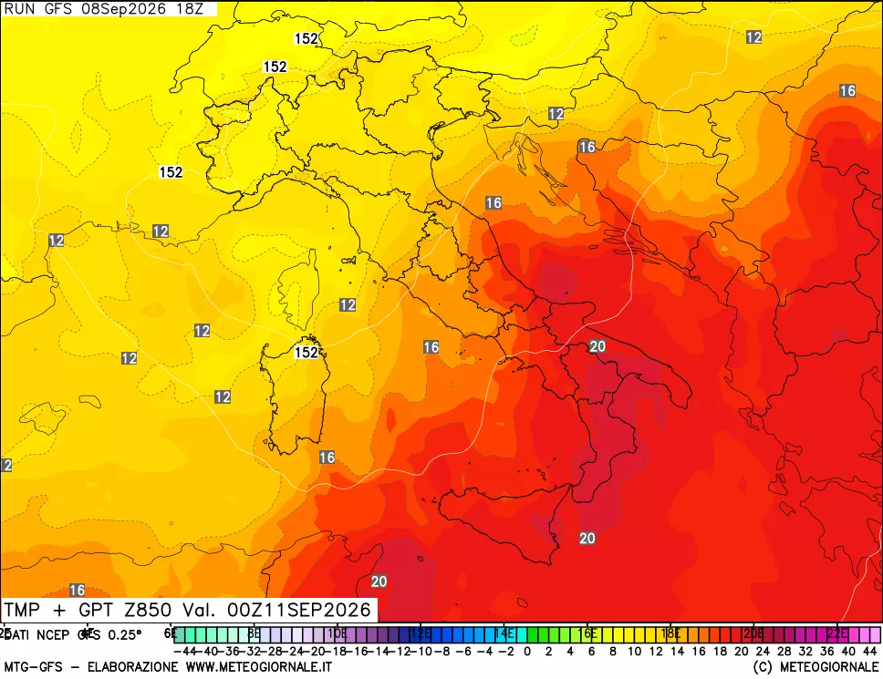 mappa 850 hPa Temp + GPT