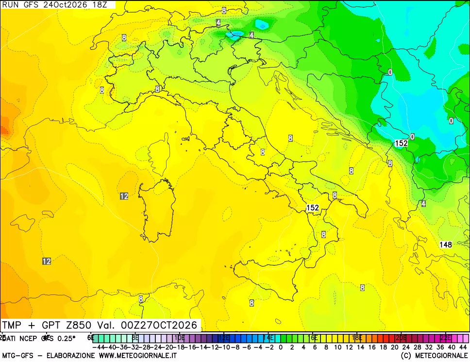 mappa 850 hPa Temp + GPT