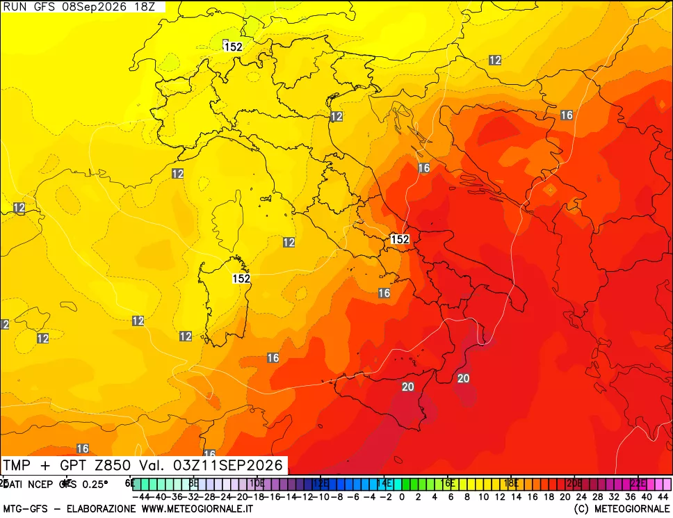mappa 850 hPa Temp + GPT