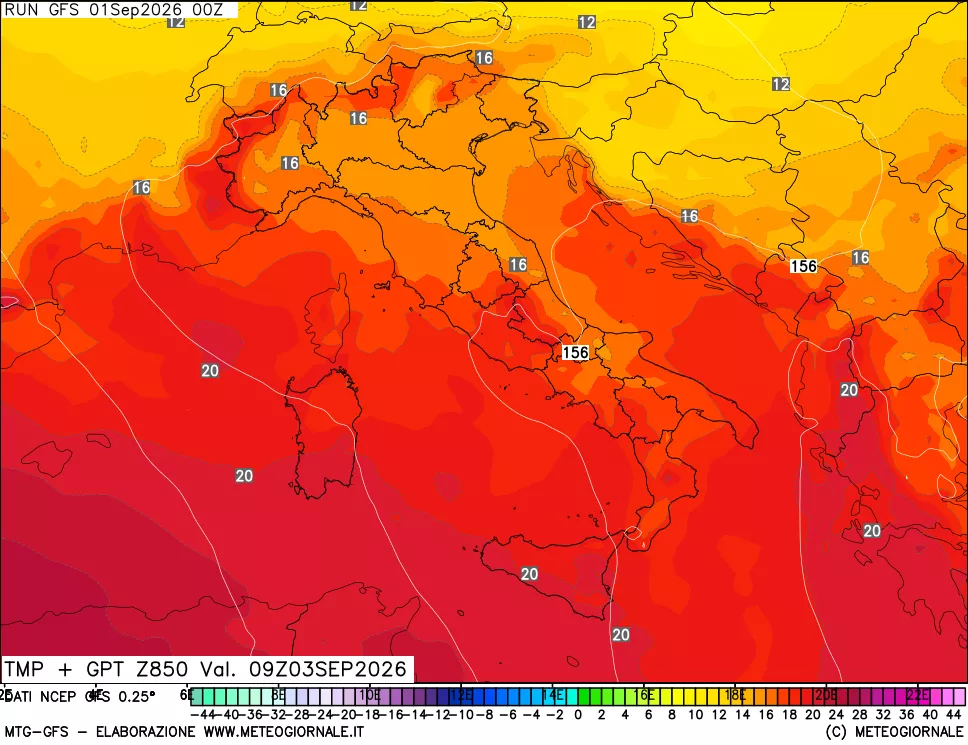 mappa 850 hPa Temp + GPT