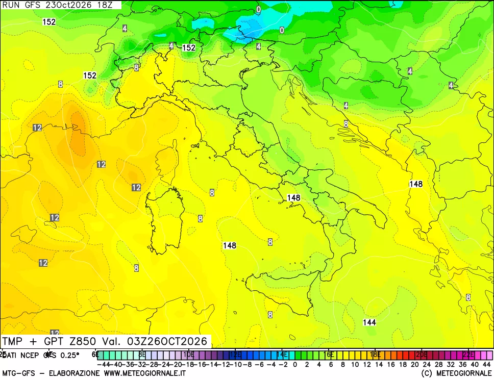 mappa 850 hPa Temp + GPT