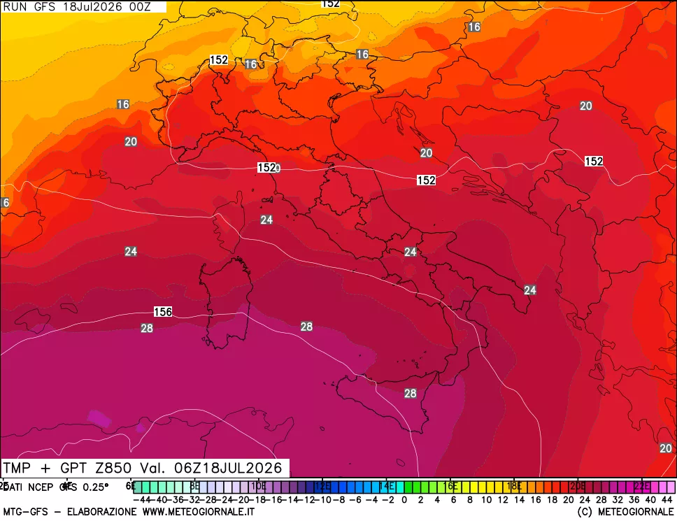mappa 850 hPa Temp + GPT