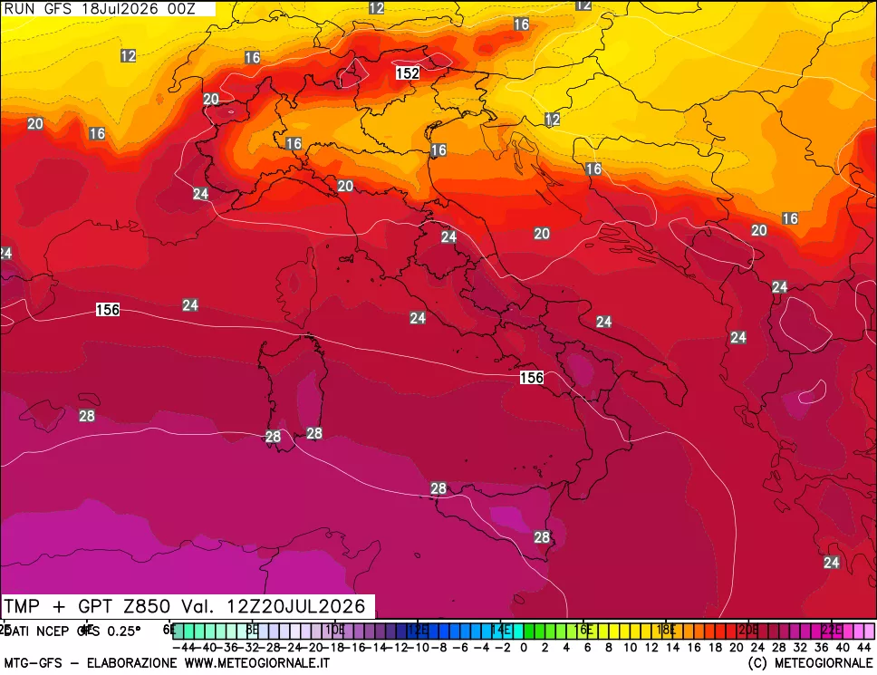 mappa 850 hPa Temp + GPT