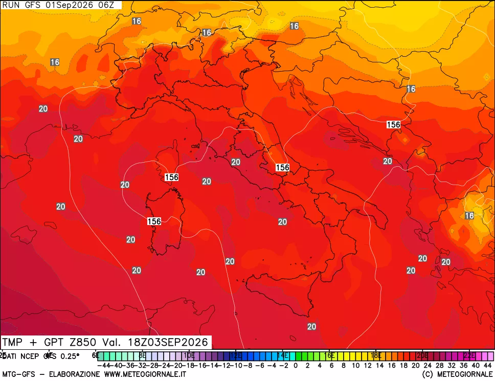 mappa 850 hPa Temp + GPT