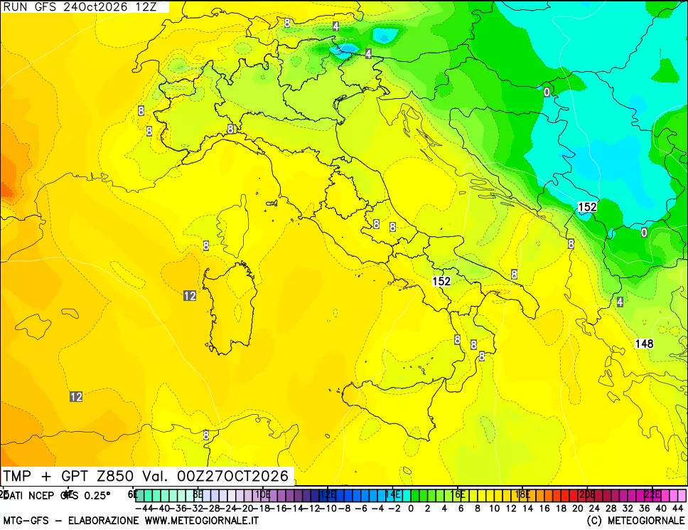 mappa 850 hPa Temp + GPT