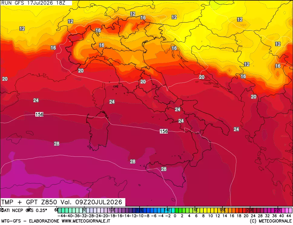 mappa 850 hPa Temp + GPT
