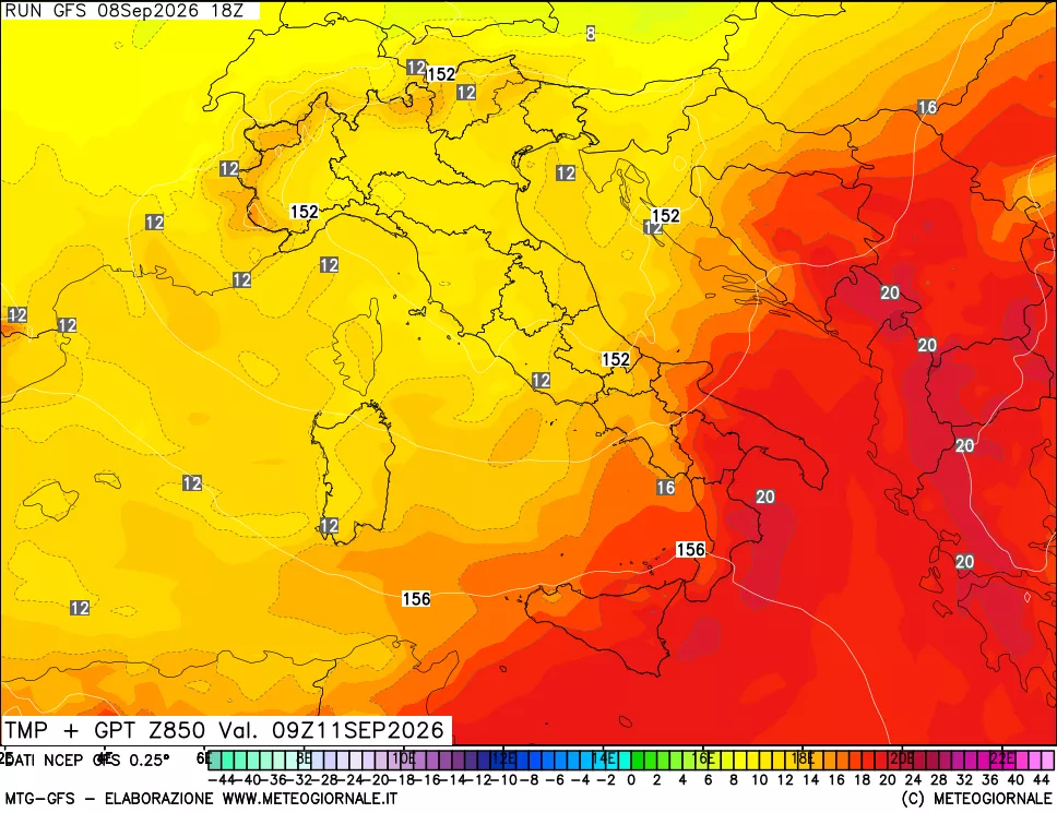 mappa 850 hPa Temp + GPT