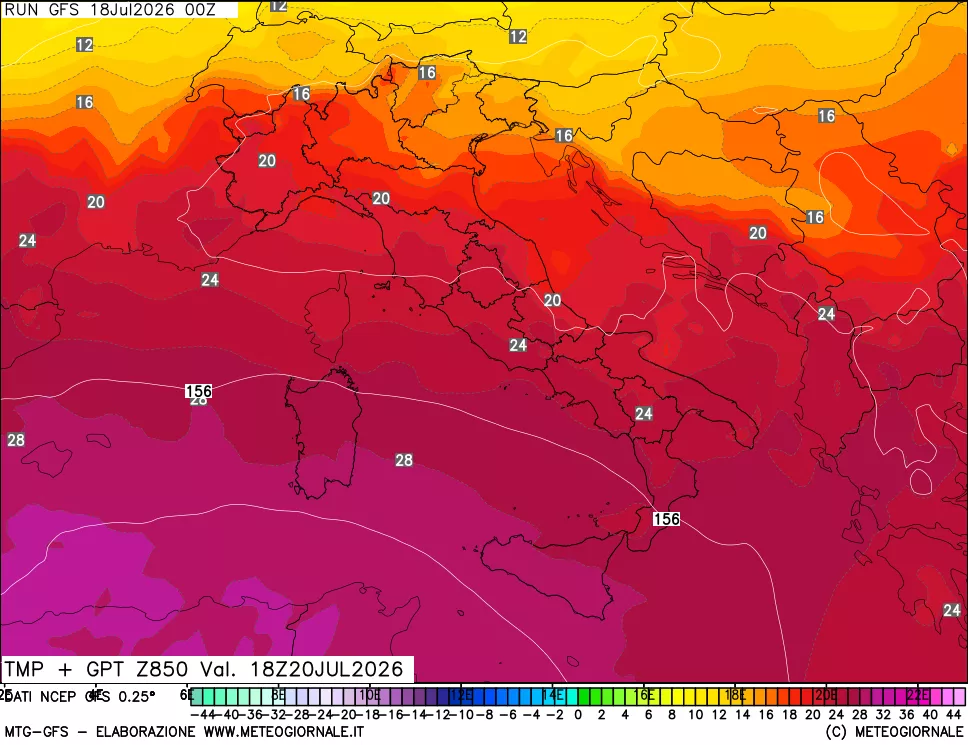 mappa 850 hPa Temp + GPT