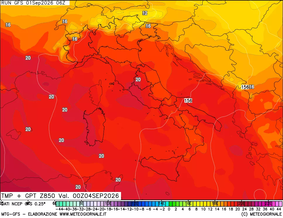 mappa 850 hPa Temp + GPT