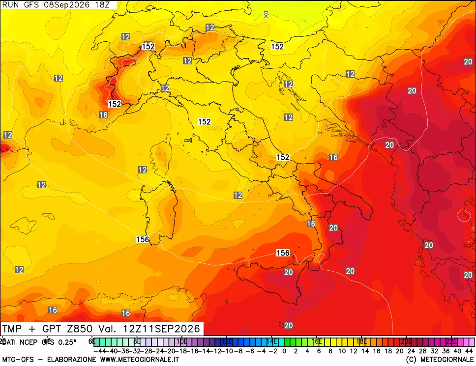 mappa 850 hPa Temp + GPT