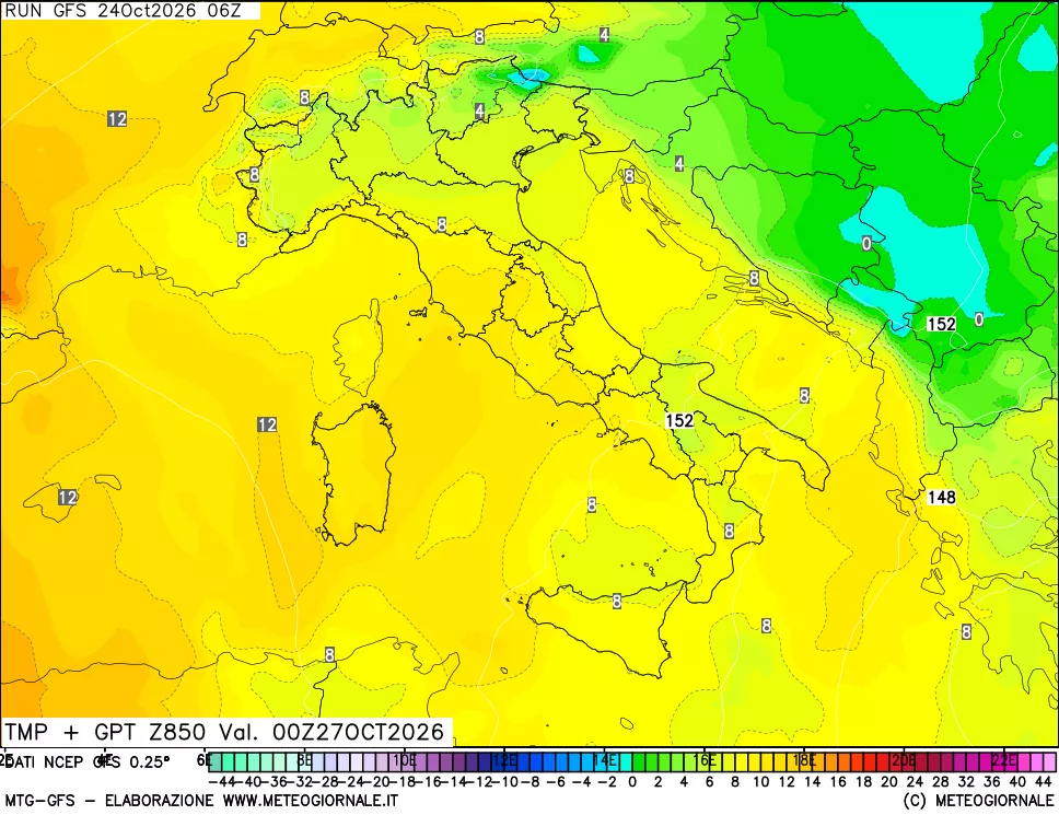 mappa 850 hPa Temp + GPT