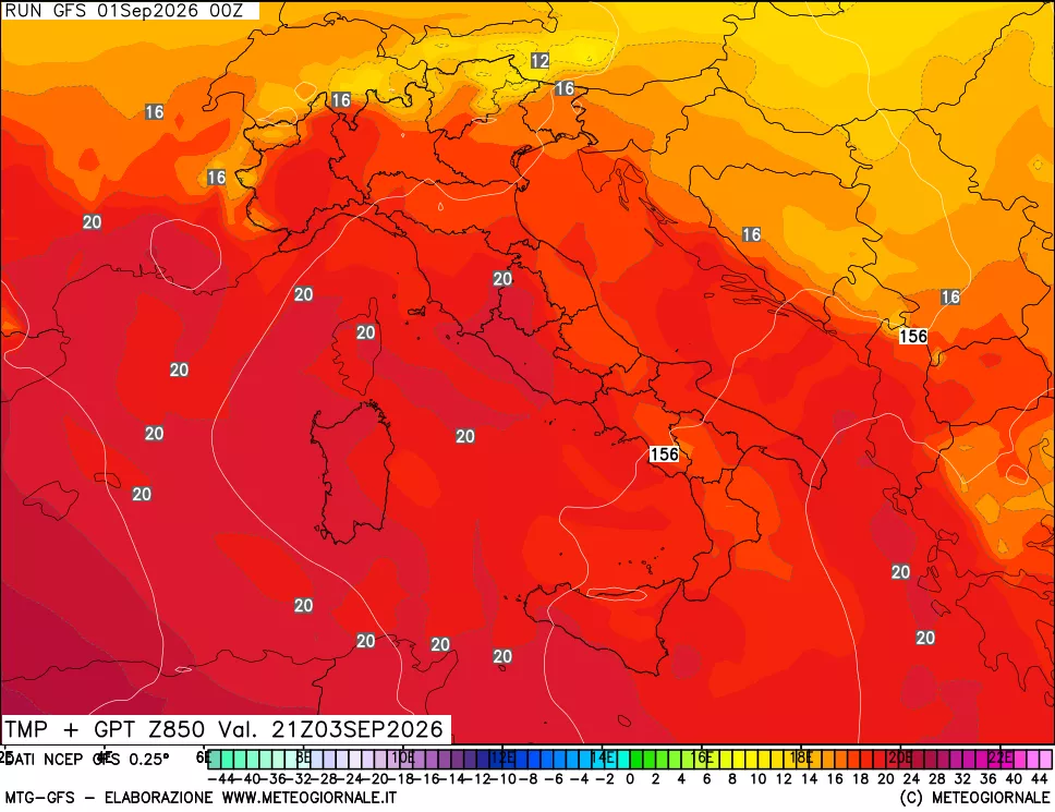 mappa 850 hPa Temp + GPT