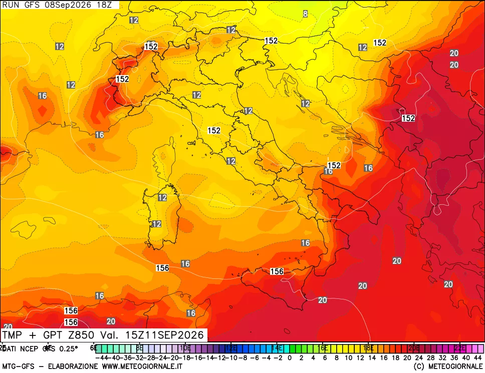 mappa 850 hPa Temp + GPT