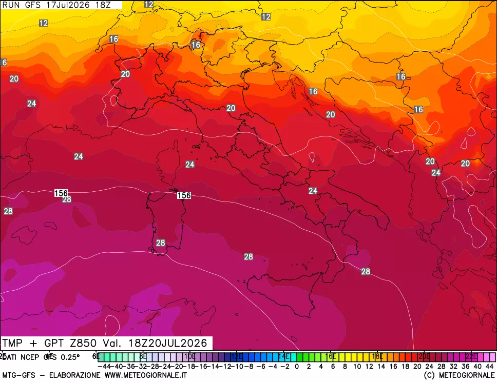 mappa 850 hPa Temp + GPT